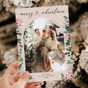 Classy Chic Calligraphy One Photo Xmas Holiday Card