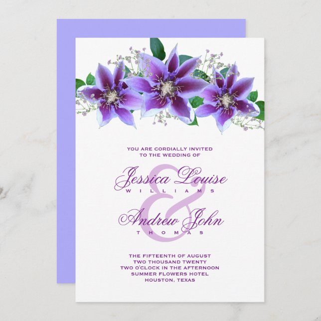 Classy Chic Clematis Wedding Invitation (Front/Back)
