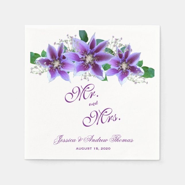 Classy Chic Clematis Wedding Napkin (Front)