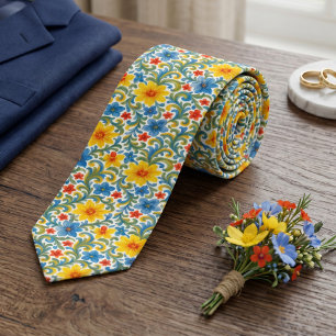 Classy Chic Colourful Leaves Floral Art Pattern Tie
