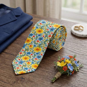 Classy Chic Colourful Leaves Floral Art Pattern Tie