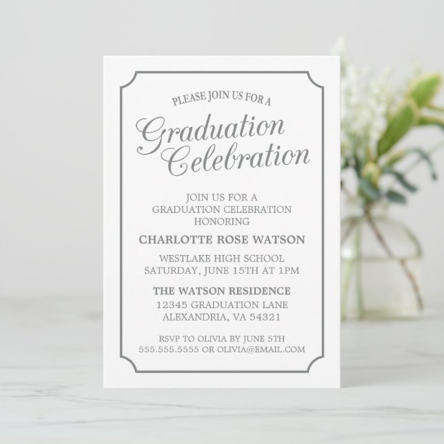 CLASSY CHIC ELEGANT GRADUATION PARTY INVITATION (Standing Front)