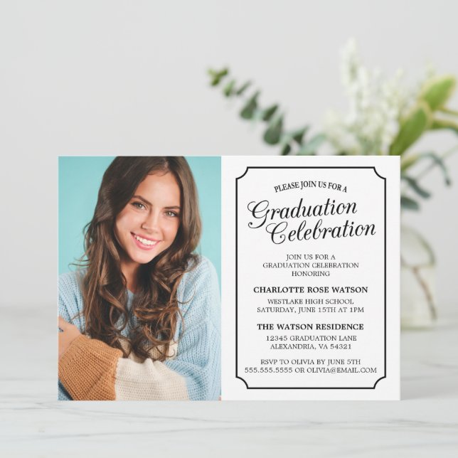 CLASSY CHIC ELEGANT GRADUATION PARTY INVITATION (Standing Front)