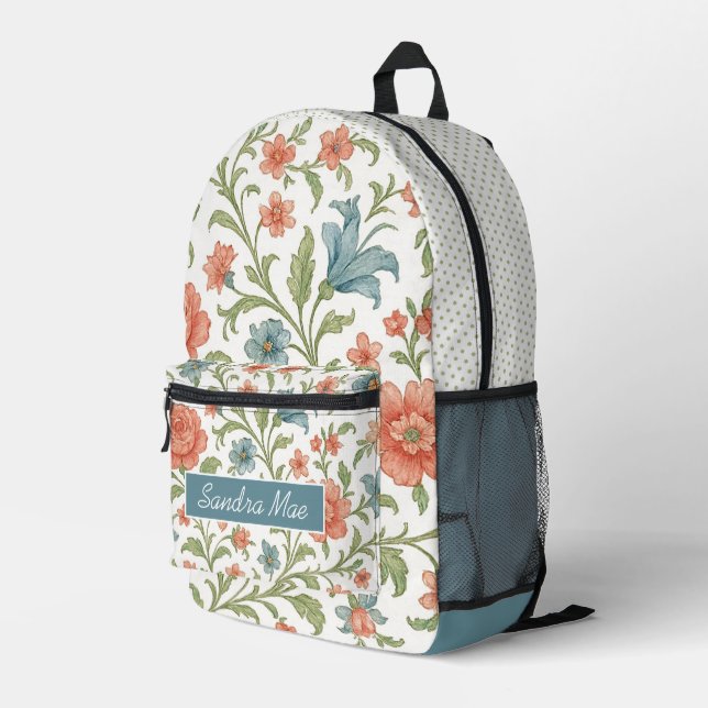 Classy Chic Floral Art Pattern Printed Backpack (Back Corner Right)