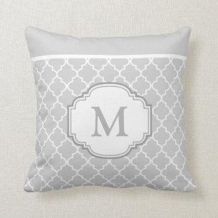 Classy Chic Grey White Moroccan Pattern Monogram Cushion