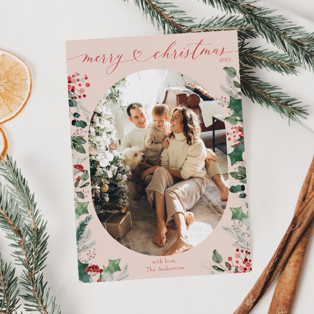 Classy Chic Heart Script Photo First Christmas  Holiday Card (Creator Uploaded)