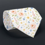 Classy Chic Neck Tie With Floral Art Pattern<br><div class="desc">Unique necktie features a charming contemporary French shabby chic pattern. It showcases a botanical floral design with beautifully arranged pastel blush pink roses, light blue daisies, sunny yellow blooms, and sage green leaves, all set against an white background. Unique, pretty, decorative, fashionable, and trendy design for the professional and sophisticated...</div>