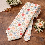 Classy Chic Neck Tie With Floral Art Pattern<br><div class="desc">Unique necktie featuring a charming contemporary French shabby chic pattern. It showcases a botanical floral design with beautifully arranged pastel blush pink and red roses, light blue daisies, sunny yellow blooms, and sage green leaves, all set against a cream background. Unique, pretty, decorative, fashionable, and trendy design for the professional...</div>
