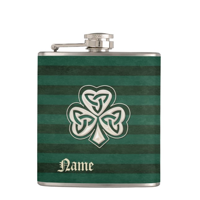 Classy chic pearl lucky shamrock personalised hip flask (Front)