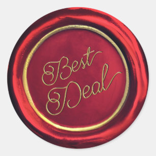 Classy Chic Red & Gold Best Deal Wax Seal Stickers