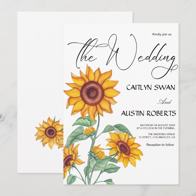 Classy Chic Sunflowers Botanical Invitation (Front/Back)
