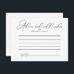 Classy Chic Wedding Advice Card<br><div class="desc">This classy chic wedding advice card is perfect for a rustic wedding. The simple and elegant design features classic and fancy script typography in black and white. These cards are perfect for a wedding, bridal shower, baby shower, graduation party & more. Personalise the cards with the names of the bride...</div>