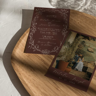 Classy Chocolate Brown Floral Old Money Wedding Invitation