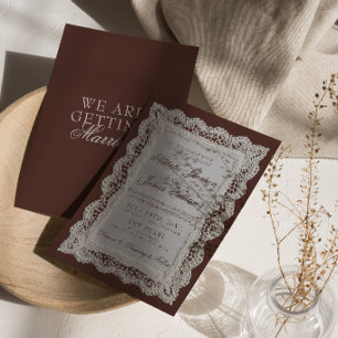 Classy Chocolate Brown Lace Old Money Wedding  Invitation