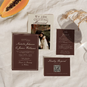 Classy Chocolate Brown Old Money Photo Wedding Invitation