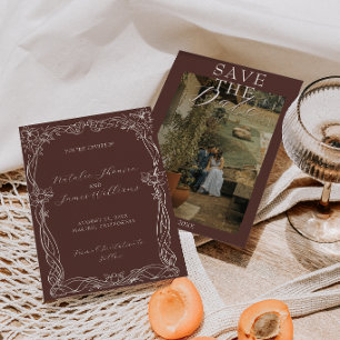 Classy Chocolate Brown Old Money Photo Wedding Save The Date