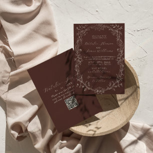 Classy Chocolate Brown Old Money QR Code Wedding Invitation