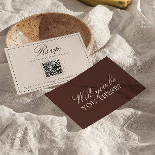 Classy Chocolate Brown Old Money QR Code Wedding RSVP Card