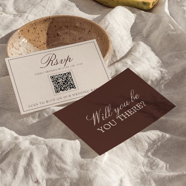 Classy Chocolate Brown Old Money QR Code Wedding  RSVP Card (Creator Uploaded)