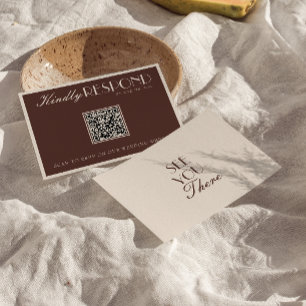 Classy Chocolate Brown Old Money QR Code Wedding RSVP Card