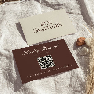 Classy Chocolate Brown Old Money QR Code Wedding RSVP Card