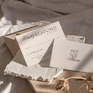 Classy Chocolate Brown Old Money Retro Wedding RSVP Card