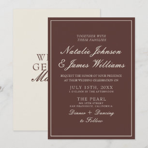 Classy Chocolate Brown Old Money Vintage Wedding Invitation