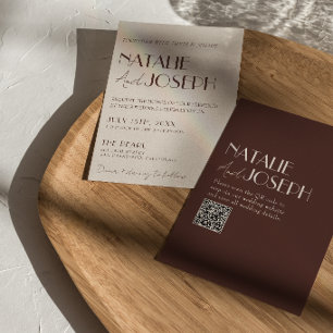 Classy Chocolate Brown QR Code Old Money Wedding Invitation