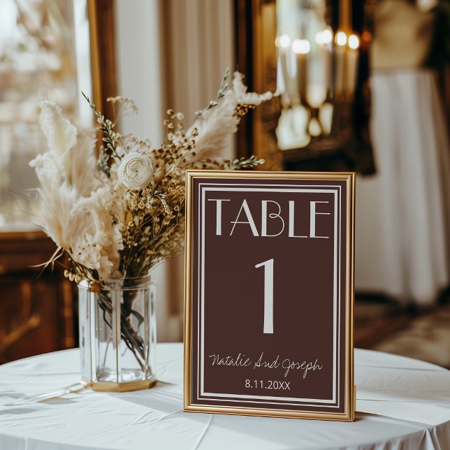 Classy Chocolate Brown Retro Wedding Table Number (Creator Uploaded)