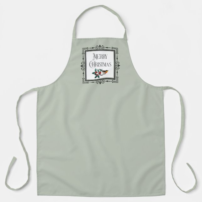 Classy Christmas Apron with Holly and Robin (Front)