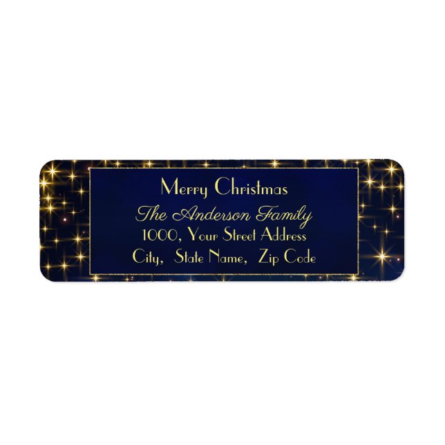 Classy Christmas Blue Gold Stars Label  (Front)