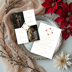 Classy Christmas Wedding Floral Wreath 2-Photo Save The Date