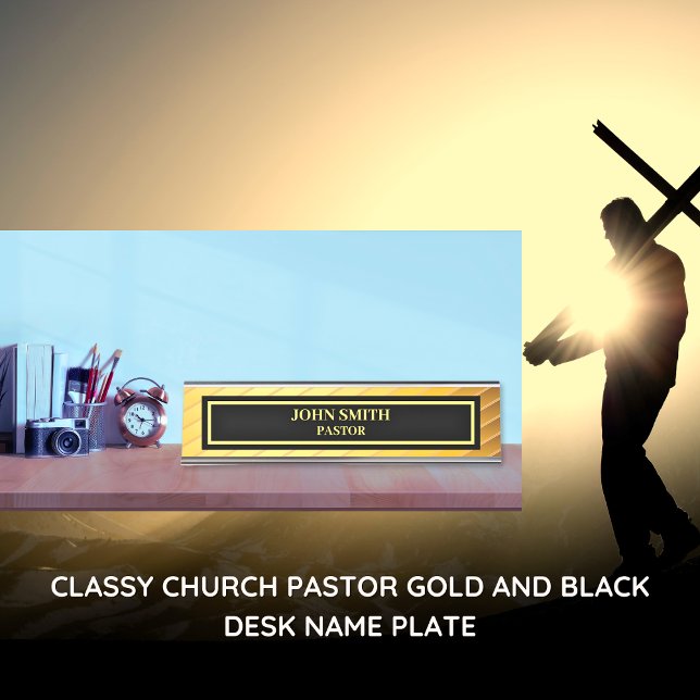 Classy Church Pastor Gold And Black Desk Name Plate (Creator Uploaded)