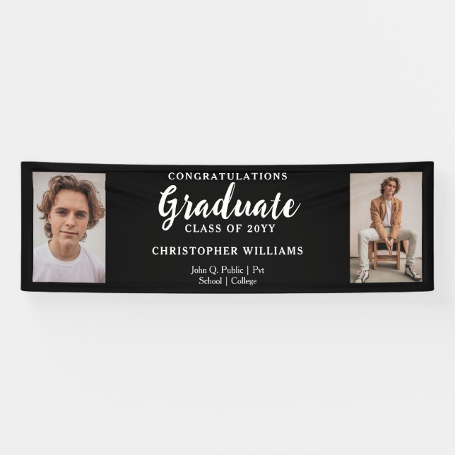 Classy Class of 2023 Script Text 2 Photo - Black Banner (Horizontal)