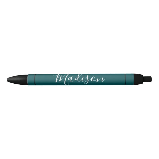 Classy Classic Peacock Blue Custom Name Black Ink Pen (Front)