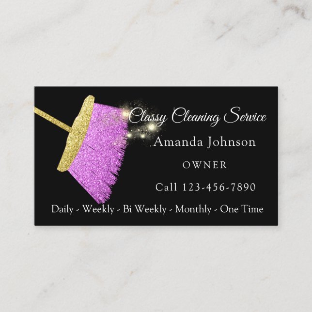 Classy Cleaning Service Elegant Spark Pink Business Card (Front)