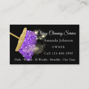 Classy Cleaning Service Elegant Sparkly Purple Business Card