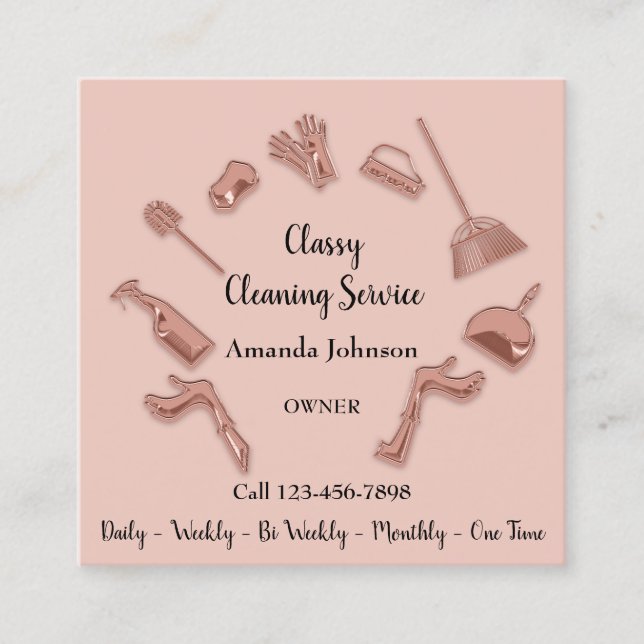 Classy Cleaning Service Gold Logo Maid House Wow Square Business Card (Front)