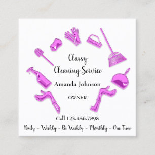 Classy Cleaning Service House Logo Maid Pink Square Business Card