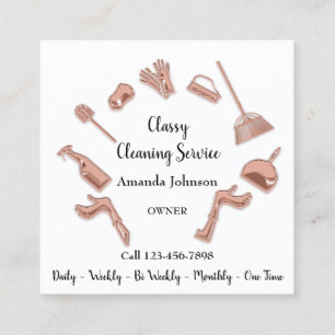 Classy Cleaning Service House Logo Maid Skin Rose Square Business Card