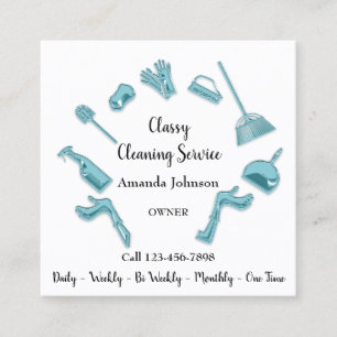 Classy Cleaning Service House Logo Maid Teal Blue Square Business Card