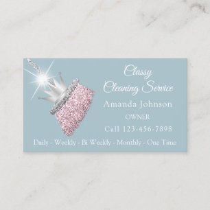 Classy Cleaning Service Maid Broom Crown Silver Business Card