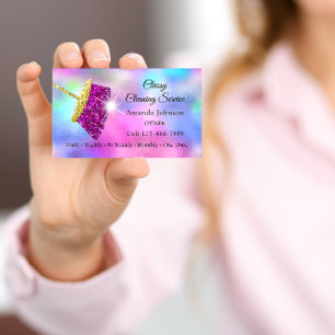 Classy Cleaning Service Maid Gold Fuchsia BluePink Business Card