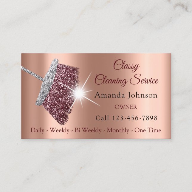 Classy Cleaning Service Maid Rose Silver Skinny Business Card (Front)