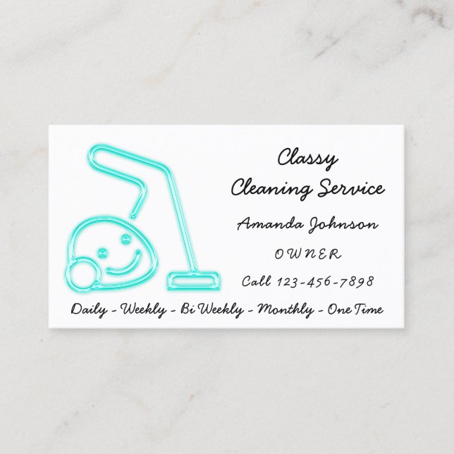 Classy Cleaning Service Maid Vacuum Cleaner Aqua Business Card (Front)