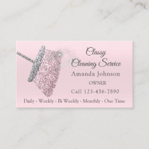 Classy Cleaning Service Residencial Grey Pink Business Card