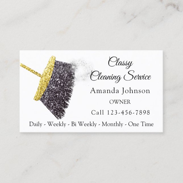 Classy Cleaning Service Residential Gold Black Business Card (Front)