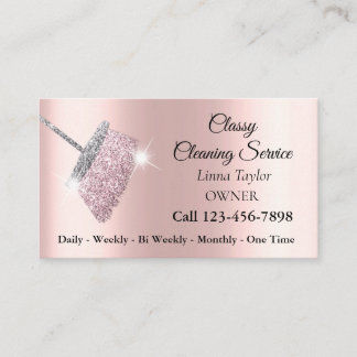 Classy Cleaning Service Silver Pink Business Card