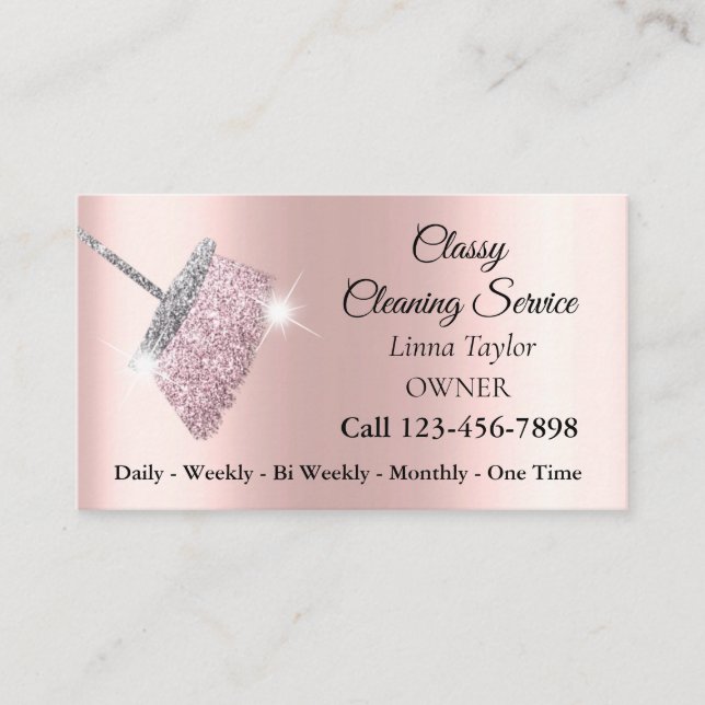 Classy Cleaning Service Silver Pink Business Card (Front)