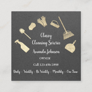 Classy Cleaning Services Gold Logo Maid Kraft Grey Square Business Card